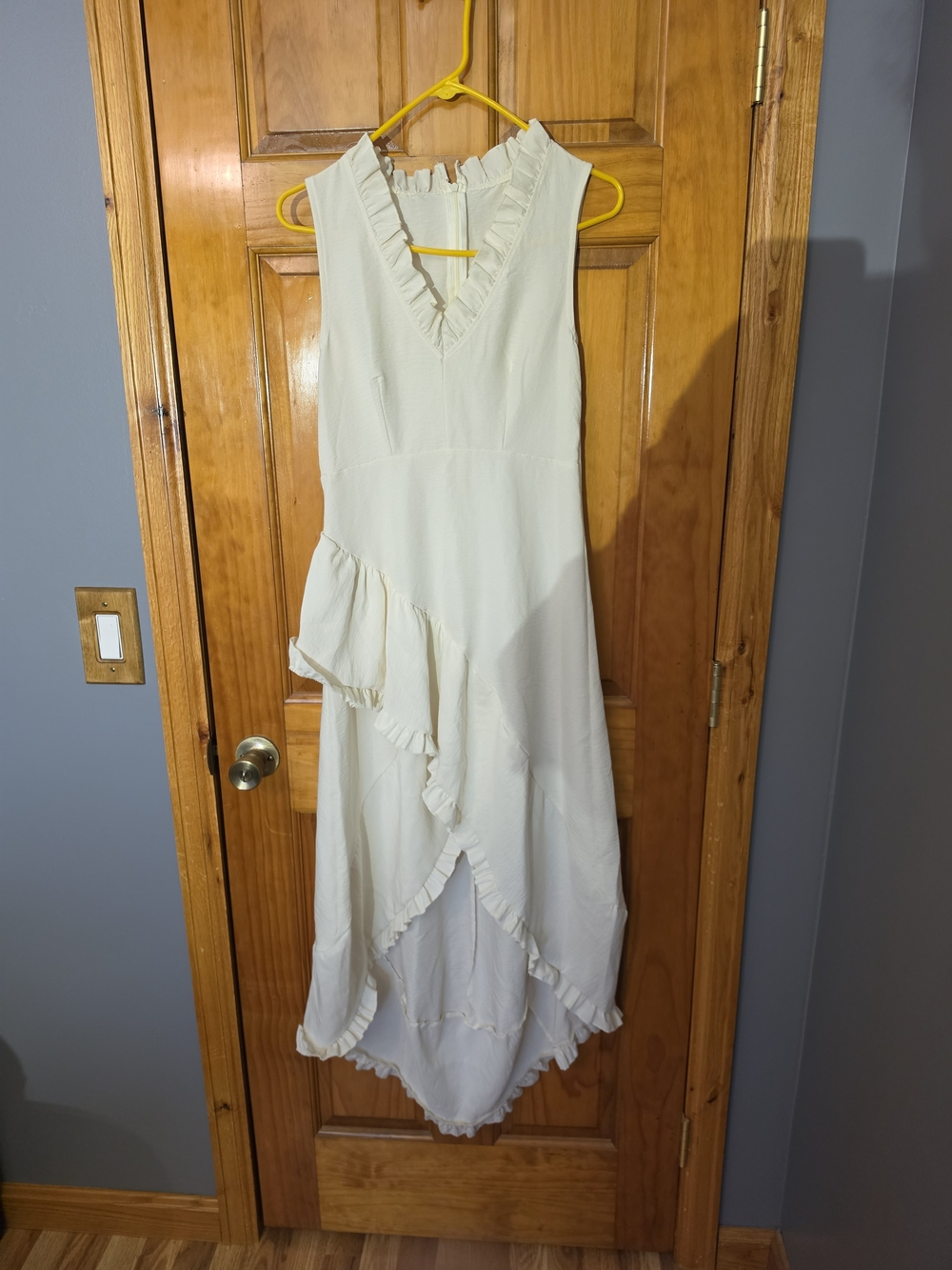 Elegant Cream Ruffle V-Neck Maxi Dress
